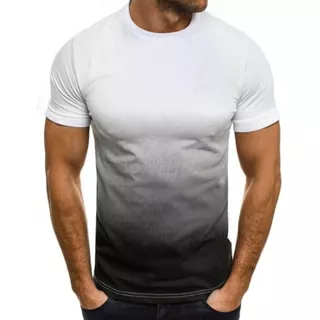 Camisa Manga Corta Con Degradado Cuello Redondo Para Hombre