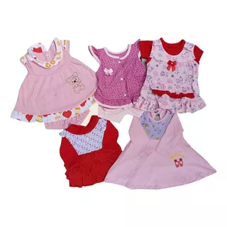 Kit 4 Roupas Bebe Ou Reborn Menina + 4 Faixinhas + Bolsinha 