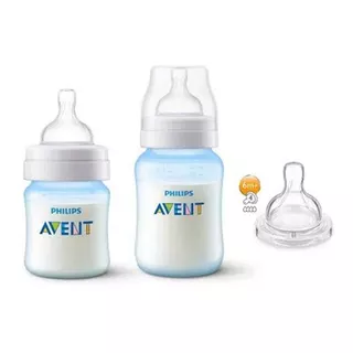 Mamadeira Avent Anti Cólica Azul Kit Duplo 125ml E 260ml Sem Desenho