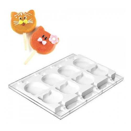 Molde Para Paletas Helados De Gatitos Gel 08 Silikomart® Color Blanco