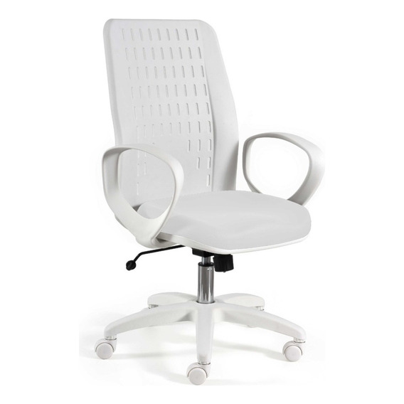 Silla de escritorio de Outlet Planaria ergonómica  blanca con tapizado de cuero sintético