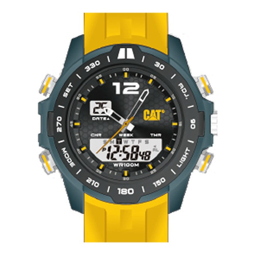 Reloj Cat Horizon Mh-155-27-131 Malla Amarillo Bisel Negro Fondo Negro