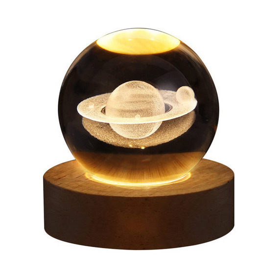 Lampara Saturno 3d Luz Nocturna Luz Cristal Esfera Planeta/