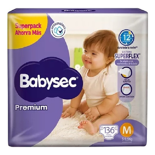 Pañales Babysec Premium talle M paquete de 136 unidades