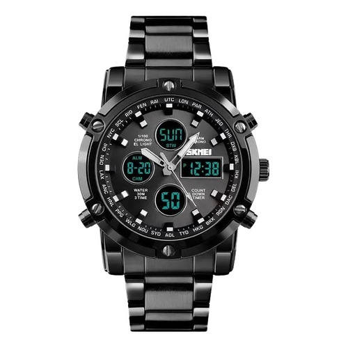 Reloj De Pulsera Skmei 1389 Casual Sport Elegante Correa Negro Bisel Negro Fondo Negro - Gris