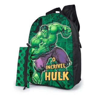 Mochila Infantil Escolar Costas E Estojo 1zp Incrivel Hulk