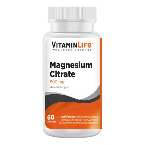 Magnesio Citrato (800mg / 60 Capsulas) Vitaminlife Sabor Sin Sabor