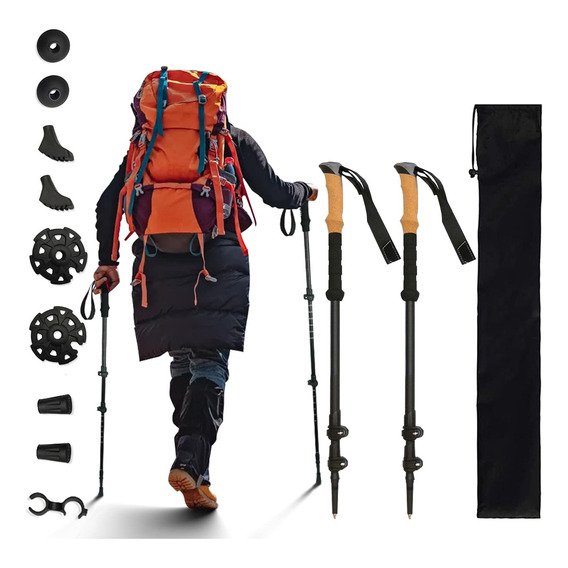  2 Bastón Trekking Plegable Senderismo Caminar Escalar 137cm