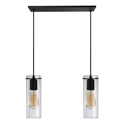 Colgante 2 Luces Negro Deco Apto Led Cilindro Transparente 