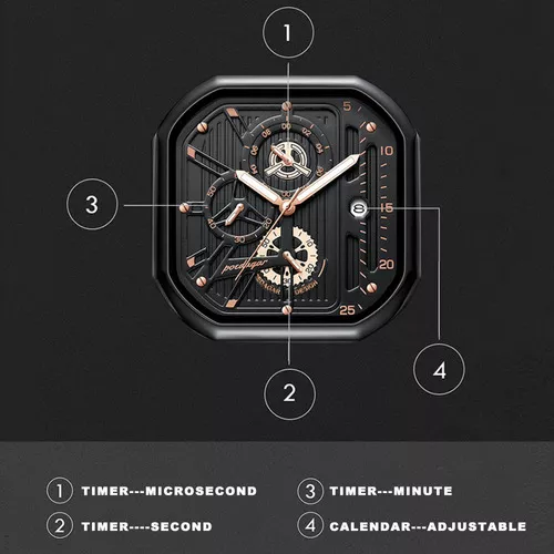 Reloj Pulsera Poedagar Cuero Hombre Cronógrafo Fechero Marrón OEM