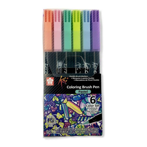 Plumones Lettering Punta Pincel Acuarelable 6pz Color Pastel