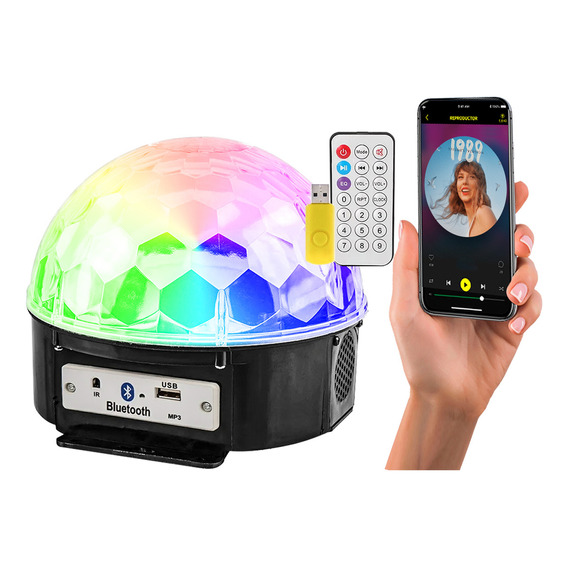 Bola Led Rgb Audioritmica Usb Luz Parlante Pendrive Cabezal 220V