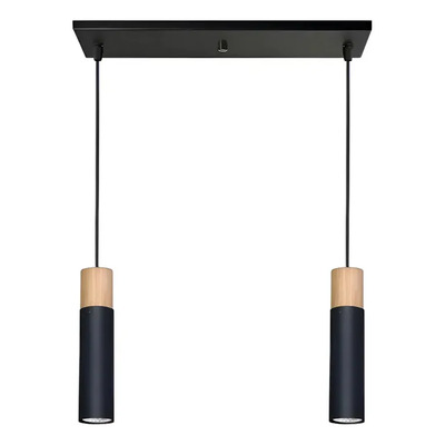 Lampara Colgante 3 Luces Tubo 28cm Negro Madera Apto Led Vig Negro/madera