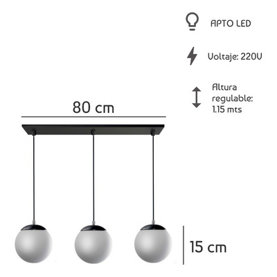 Colgante 3 Luces Globo Opal 15cm Deco Moderno Apto Led E-27