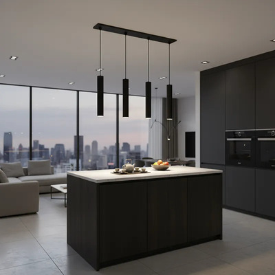 Colgante 4 Luces Negro Moderno Tubo Apto Led Gu10 Luz Desing