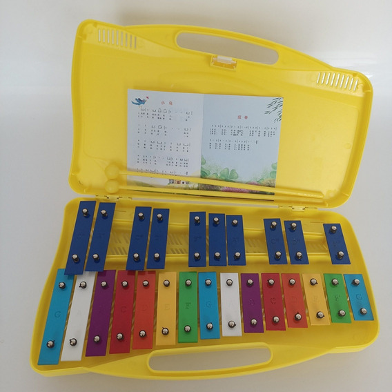 Percusión Profesional Con Xilófono Glockenspiel De 25 Notas Color Amarillo