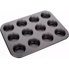 Molde De Muffins Cupcakes X12 Cavidades Cupcakes Magdalenas Reposteria Teflon Antiadherente No Se Pega Apto Horno / Horno Electrico Levys Bazar Negro