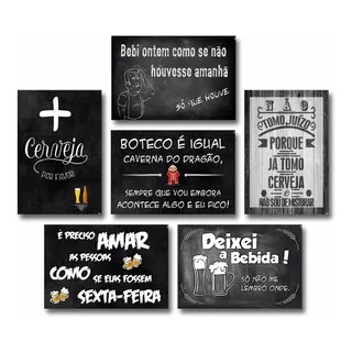 Kit Com 6 Placas Decorativas Frases Engraçadas De Boteco Bar