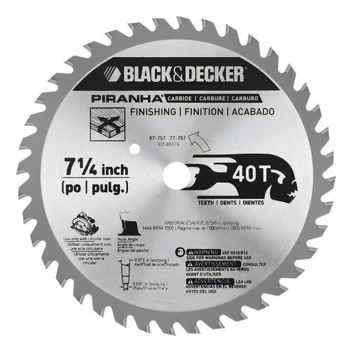 Disco De Sierra 7-1/4'' 40 Dientes Black+decker 77-757 Ps Color Plateado