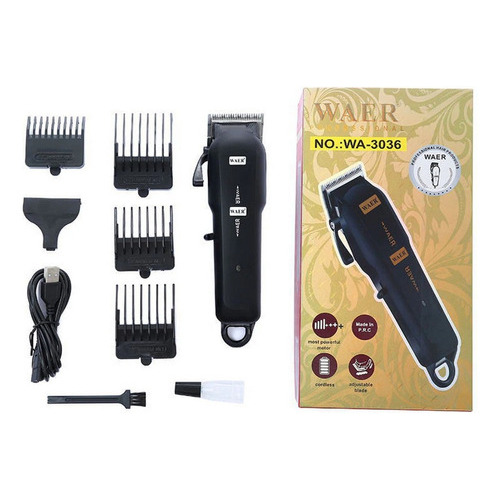 Maquina Peluqueria Cortadora De Pelo Waer Wa-3036 Recargable Color Negro