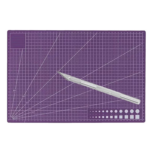 Combo Base De Corte Plancha A3 30x45 C/ Cutter Bisturí Metal Color Violeta