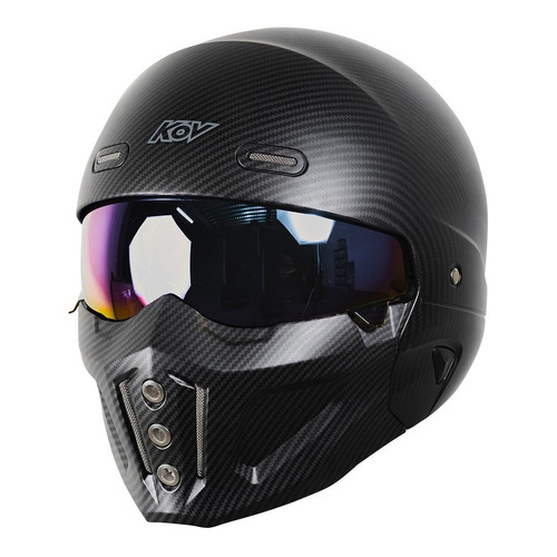 Casco Kov Spectrum Carbon Negro Para Moto Con Mascara Color Negro Tamaño Del Casco L (59-60cm