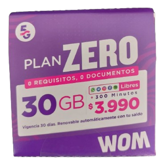 Chips Wom Plan Zero Incluye 30gb + 300 Min (pack 10 Chips)