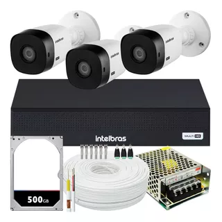 Kit Cftv 3 Cameras Full Hd Vhl 1220 Dvr Intelbras 3004c 5x1