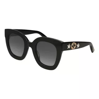 Anteojos De Sol Gucci Gg0208s Con Marco De Acetato Color Negro, Lente Gris De Nailon Clásica, Varilla Negra De Acetato