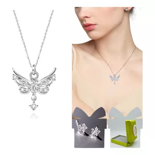 Mujer Collar Mariposa Elegant Colgante De Circón Plateado