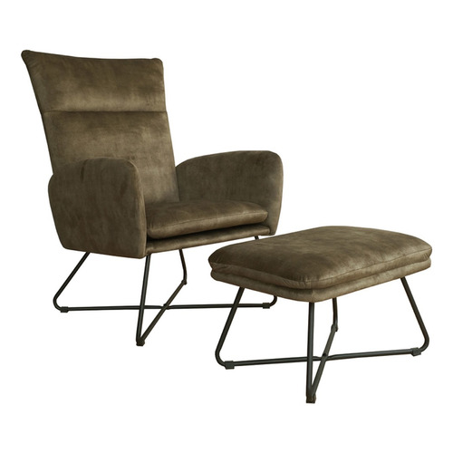 Sillón Living Industrial Quasar Velvet Verde Metal Negro