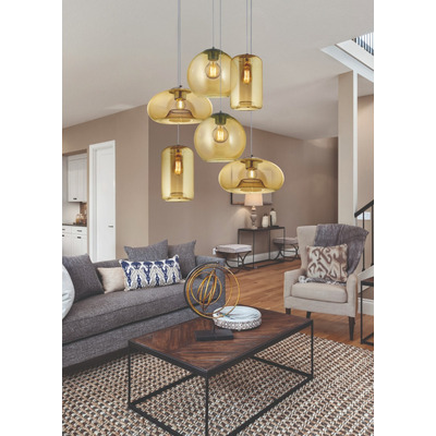 Colgante 3 Luces Desigual Ambar Base 60x10cm Apto Led E27