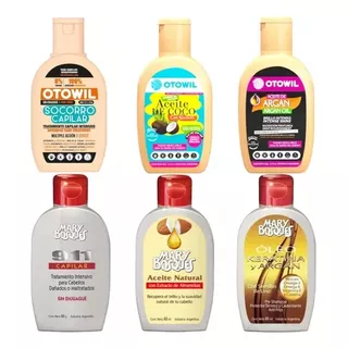 Pack 6 Frascos Argan + Socorro + 911 + Oleo + Almendra + Coco X60ml Mary Bosques + Otowil