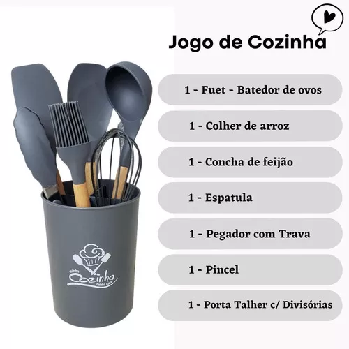 Jogo de Utensílios Cozinha Silicone e Madeira Premium 7 Peças