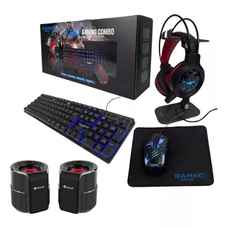 Kit Gamer 5 En 1 Parlantes, Teclado, Audífonos, Mouse, Pad