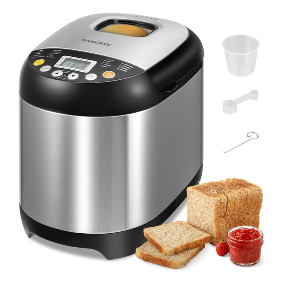 Máquina De Pan,máquina Para Hacer Pan Automática Con Bandeja Antiadherente Para Pan,15h Temporizador Y 1h Para Mantener Caliente, Con 3 Tamaños De Pan /3 Colores De Corteza, Recetas,acero Inoxidable