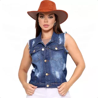 Colete Jeans Feminino Moda Country Rodeio Boiadeira Cowgirl