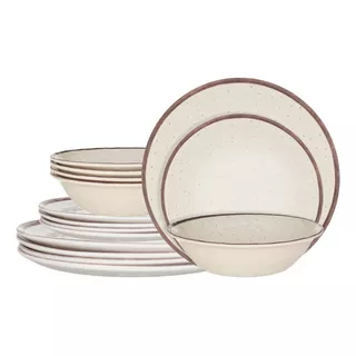 Set Vajilla 12 Piezas Plato Playo Postre Bowl Melamina