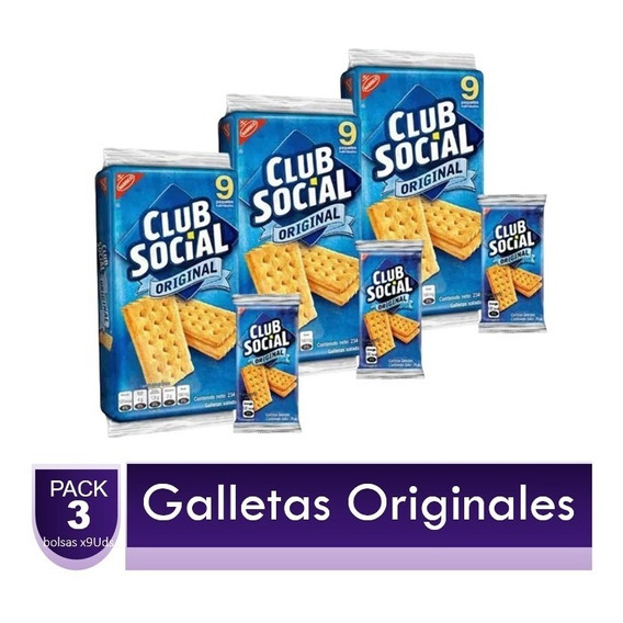 Galletas Club Social Original 3 Paquetes X9 Uds