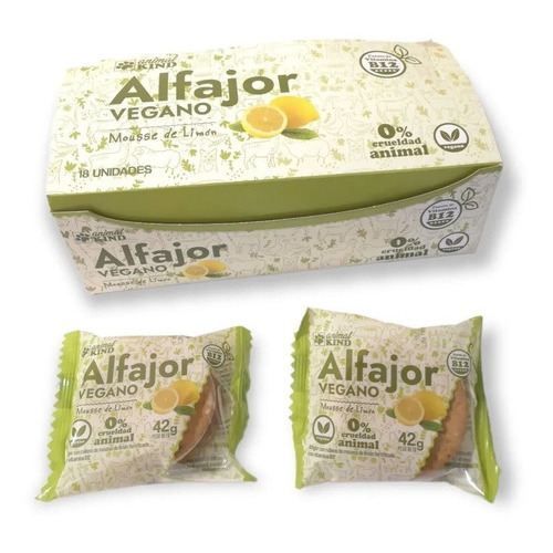 Alfajor vegano de mousse de limon Animal Kind caja x 18