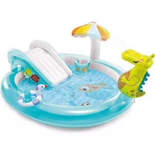 Centro De Juego Piscina Inflable Cocodrilo Bebes Intex Color Verde