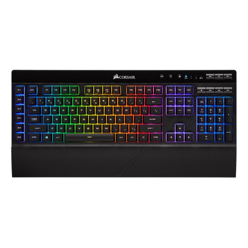 Teclado gamer bluetooth Corsair K57 QWERTY Rubber Dome inglés US color negro con luz RGB