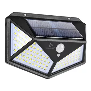 Lámpara Solar 100 Leds Con Sensor Exteriores De Pared Color Negro