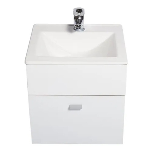 Mueble para baño DF Hogar Colgante de melamina + grifería de 40cm de ancho, 40cm de alto y 33cm de profundidad con bacha y mueble color blanco con un agujero para grifería