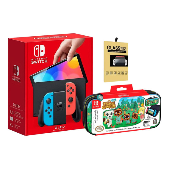 Nintendo Switch Oled Neon + Estuche Animal Crosing 