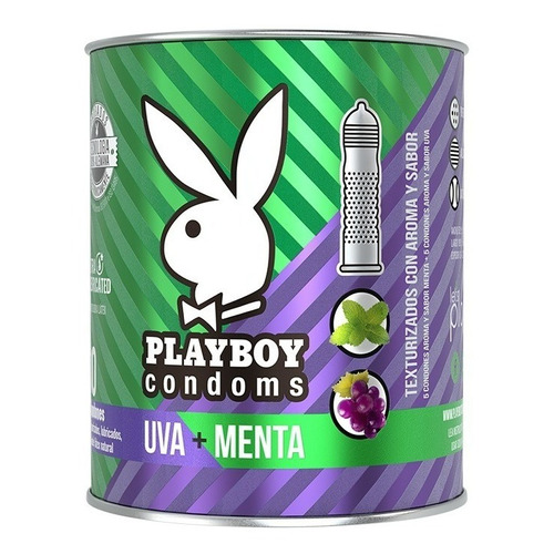 Condones De Látex Playboy Extra Lubricante Uva - Menta 10pz