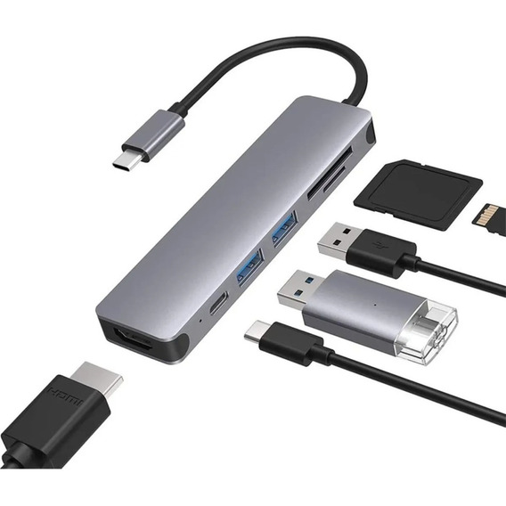 Hub Usb 6 En 1 Usb-c 3.0 Hdmi Sd Mac/laptop+ Cargador Usb-c