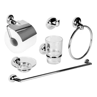 Set Accesorios Baño Ducha 6 Pzs. Acero Inox Vidrio Tawak Sf