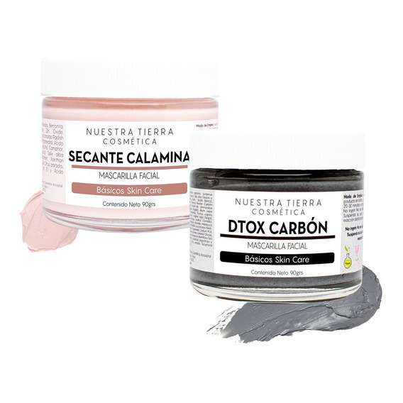 Kit Mascarilla Facial Secante Calamina + Dtox Carbón Activad