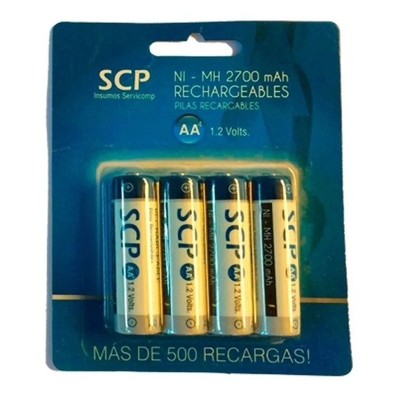 Pila AA SCP Recargables NI-MH-2700 Cilíndrica - pack de 4 unidades